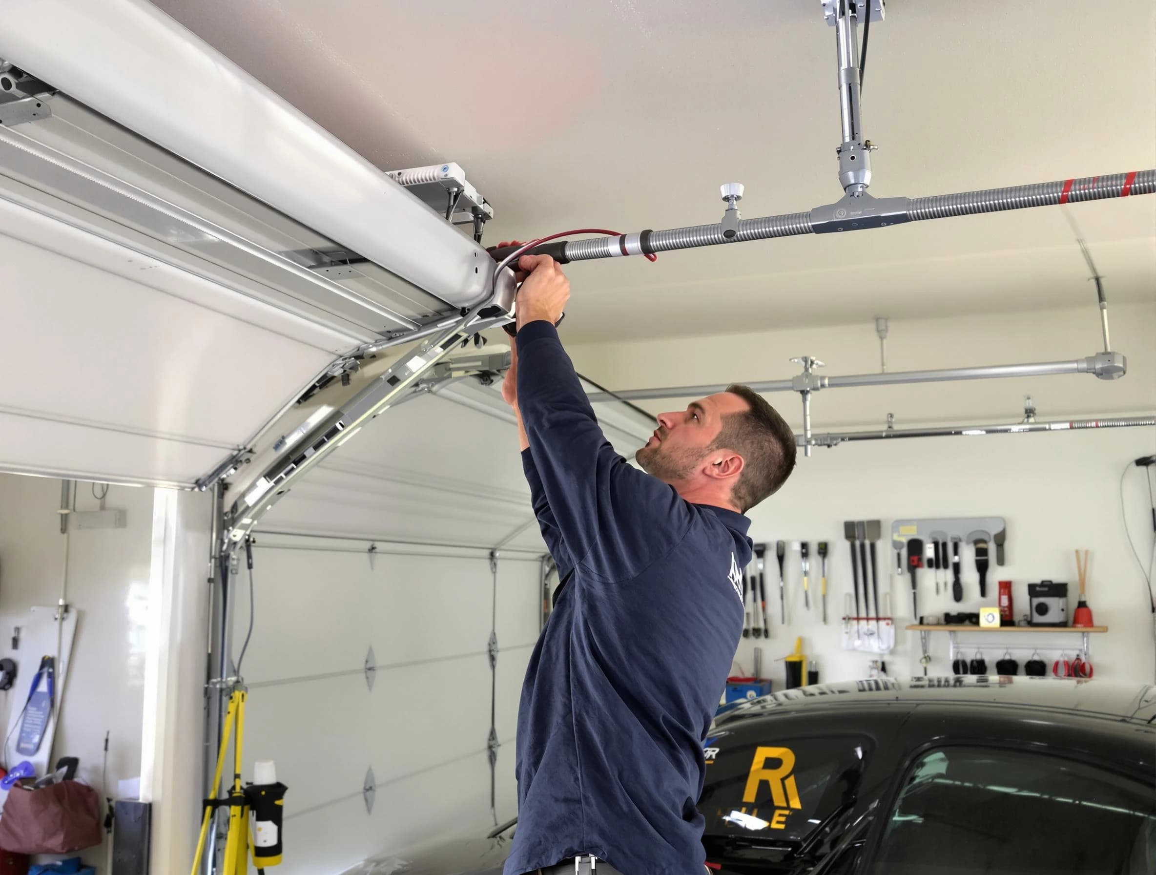 Brigham City Garage Door Repair technician performing garage door cable repair in Brigham City