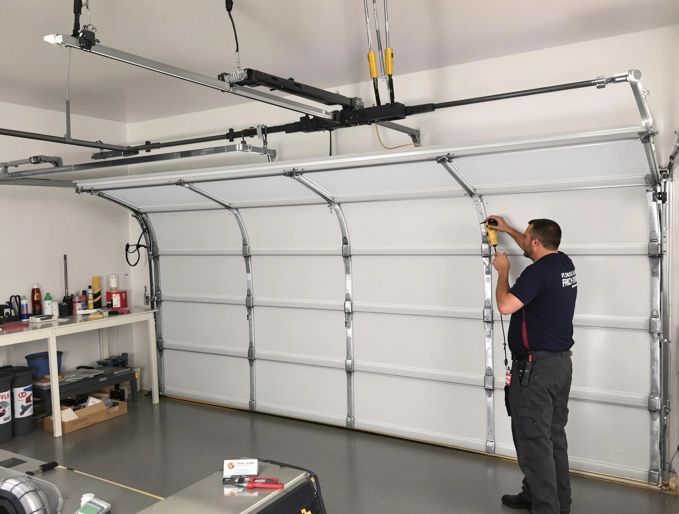 Brigham City Garage Door Repair certified technician performing overhead door system repair in Brigham City