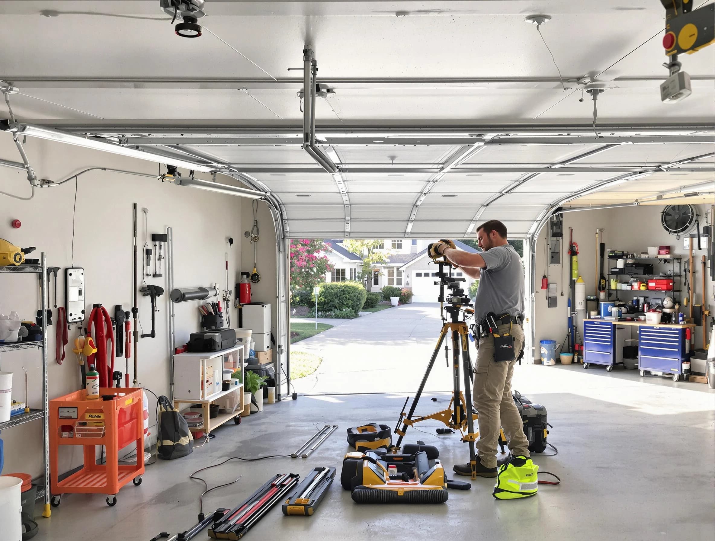 Brigham City Garage Door Repair specialist performing laser-guided track alignment in Brigham City