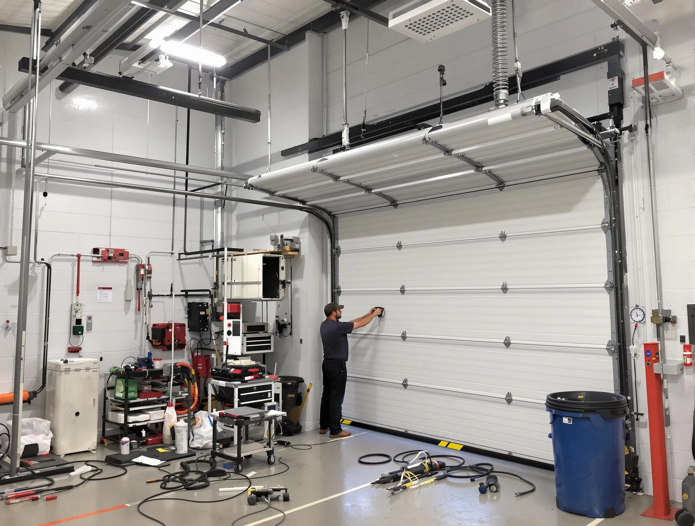 Brigham City Garage Door Repair certified technician performing commercial door repair at a Brigham City business facility
